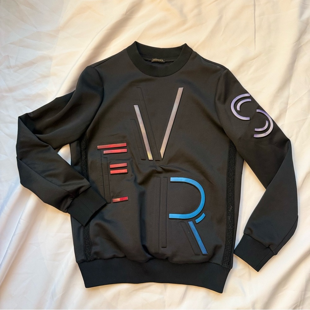 Versace Black Multicolor Graphic Crewneck Sweater